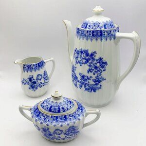 Antique Blau China, Oscar Schaller & Co, Bavaria Coffee Pot Set